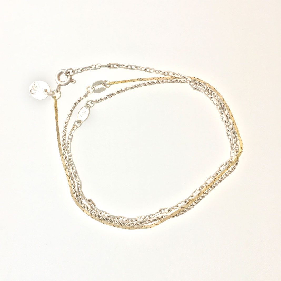 3 Chain jewelry thin #17 is made of 3 types of vintage (gold plated) sterling silver chain.
