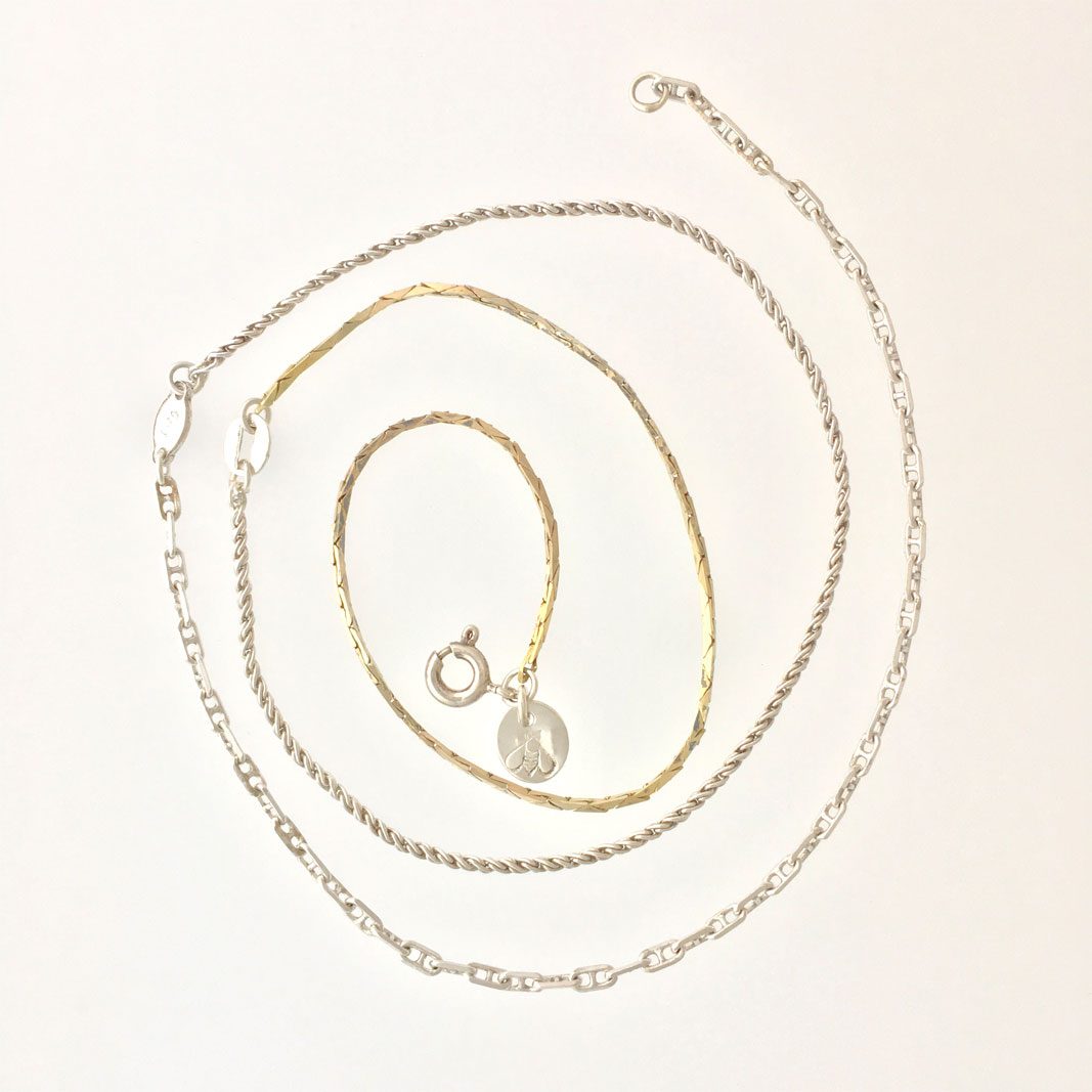 3 Chain jewelry thin #17 is made from 3 types of vintage (gold plated) sterling silver chain.