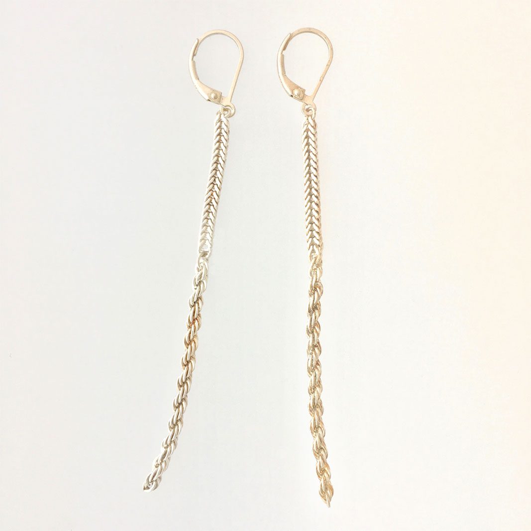 Golden Ratio Earrings no.16 made of vintage sterling silver Wheat and Rope chain
