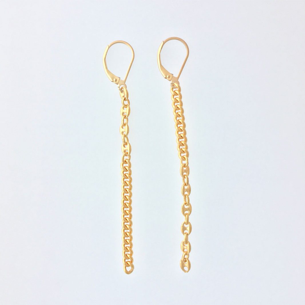 Golden Ratio Earrings #30 made of gold-plated vintage sterling silver Mariner and Curb chain