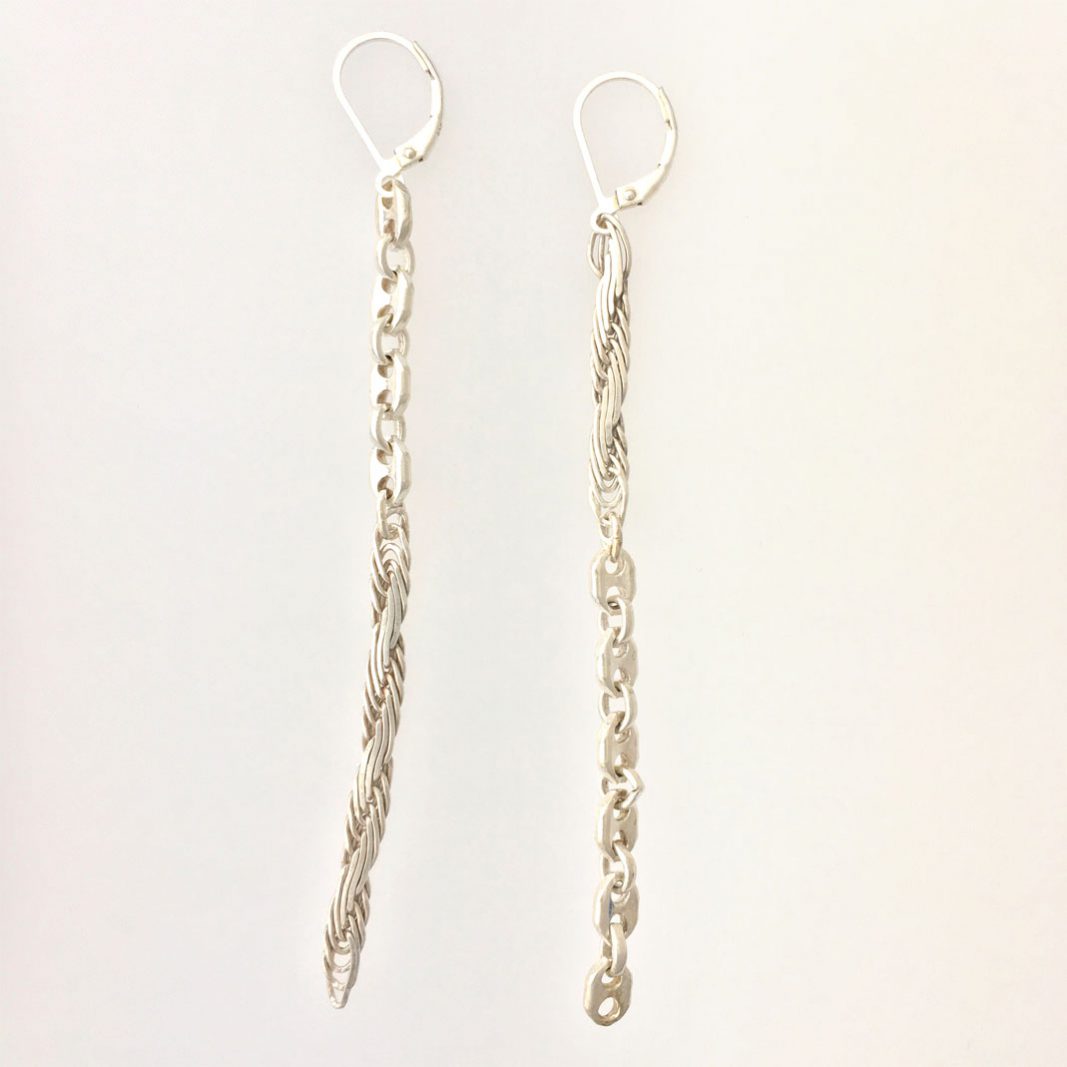 Golden Ratio Earrings #35 are made from vintage Sterling silver Flat Rope and Mariner chain.