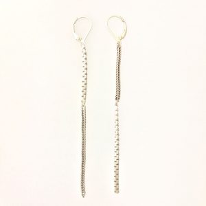 Golden Ratio Earrings #32 are made from vintage Sterling silver Foxtail and flat Box chain.