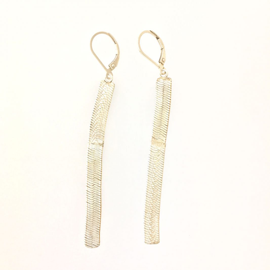 Golden Ratio Earrings #37 are made from two types of vintage Sterling silver Herringbone chain