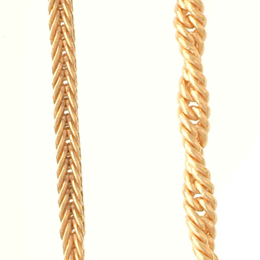 Golden Ratio Earrings #33 made from gold-plated vintage Sterling silver Foxtail and twisted Curb chain