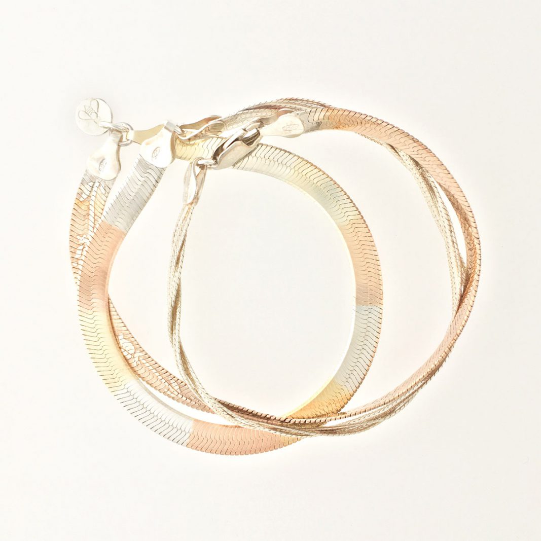 Herringbone Jewelry #359, made from vintage (rose gold plated) sterling silver elements.