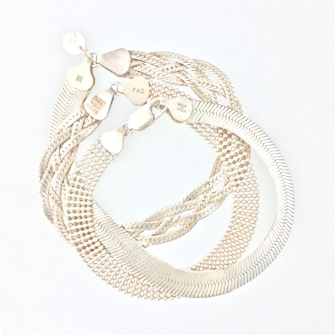 Herringbone Jewelry #351, made from vintage sterling silver elements.