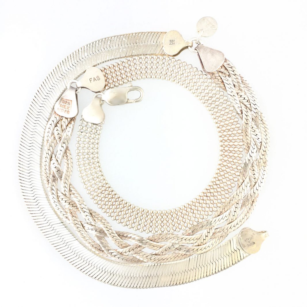 Herringbone Jewelry #351, made from vintage sterling silver elements.