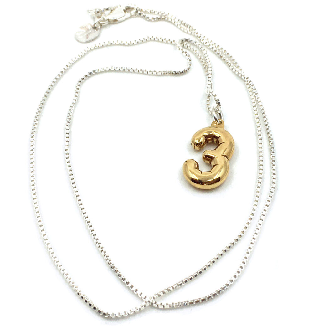 Party Balloon Necklace #3: Gold plated solid Sterling silver pendant with sterling silver Box chain.