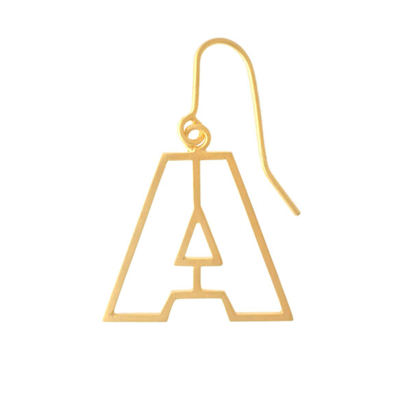Alphabet Earring "A" Alphabet Earring "A": Gold plated brass with gold filled ear wire.
