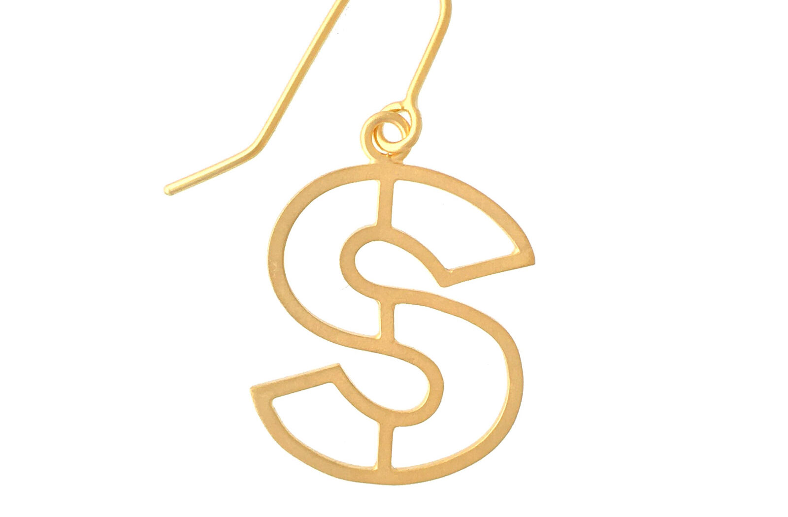 Alphabet Earring "S": Gold plated brass with gold filled ear wire.