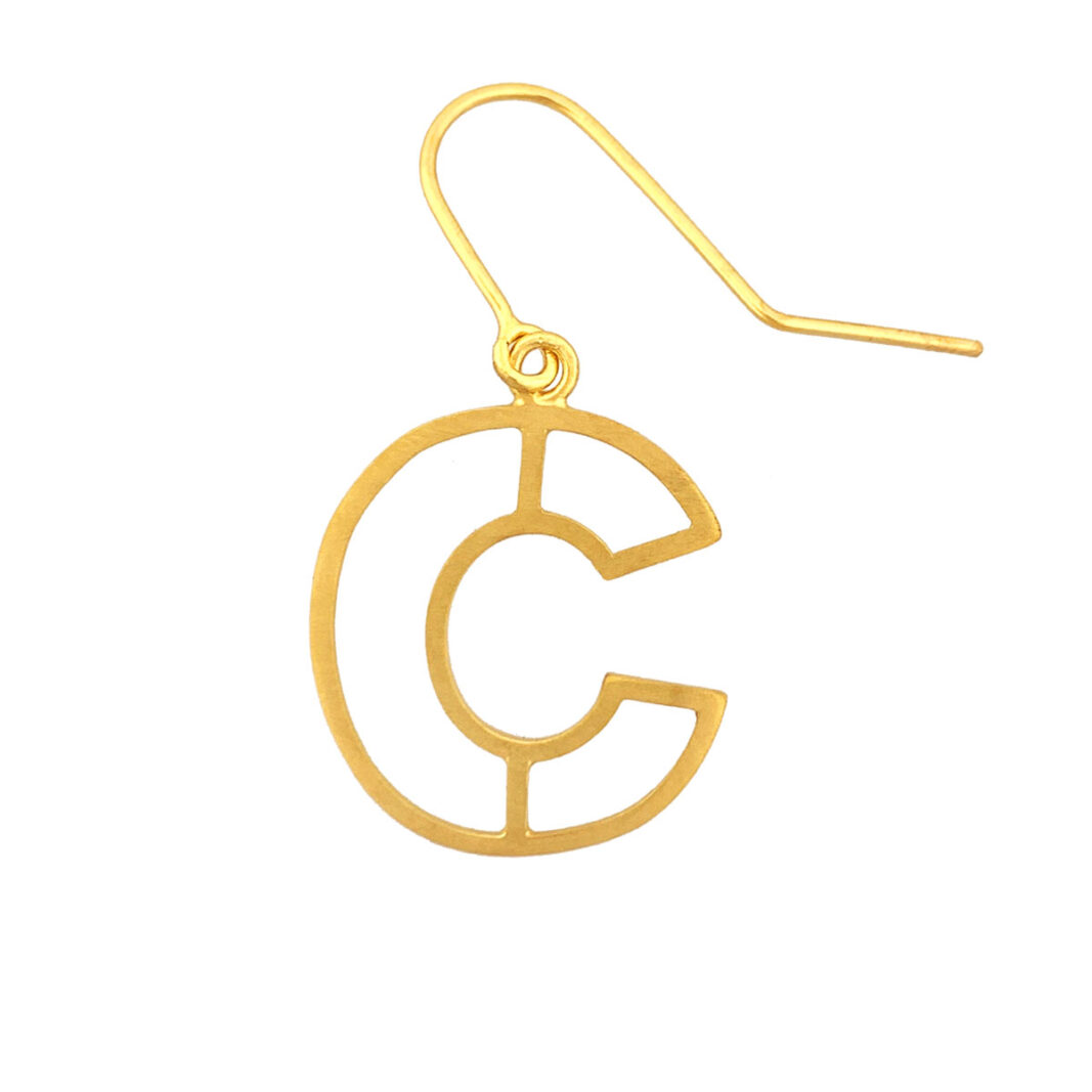 Alphabet Earring "C": Gold plated brass with gold filled ear wire.