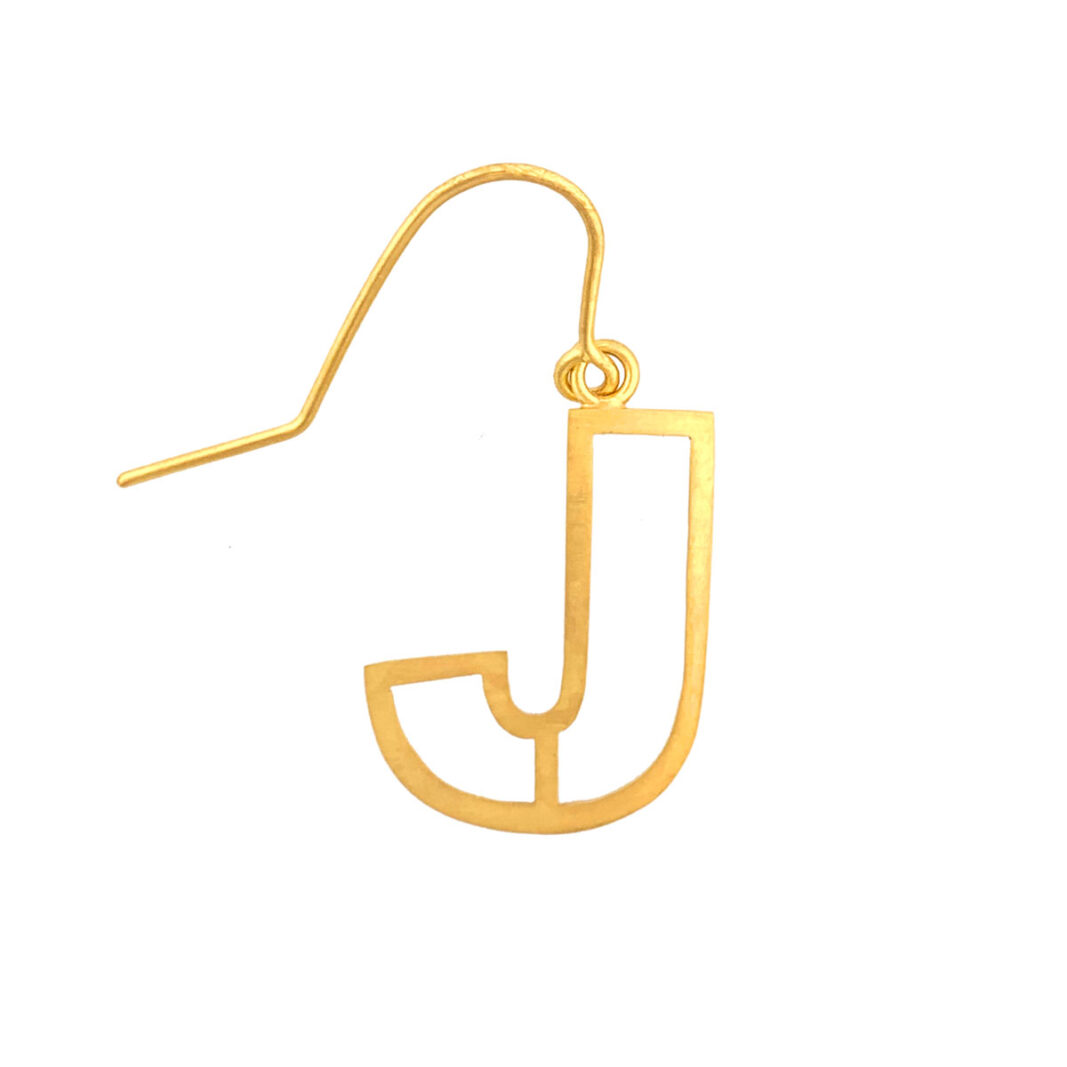 Alphabet Earring "J": Gold plated brass with gold filled ear wire.