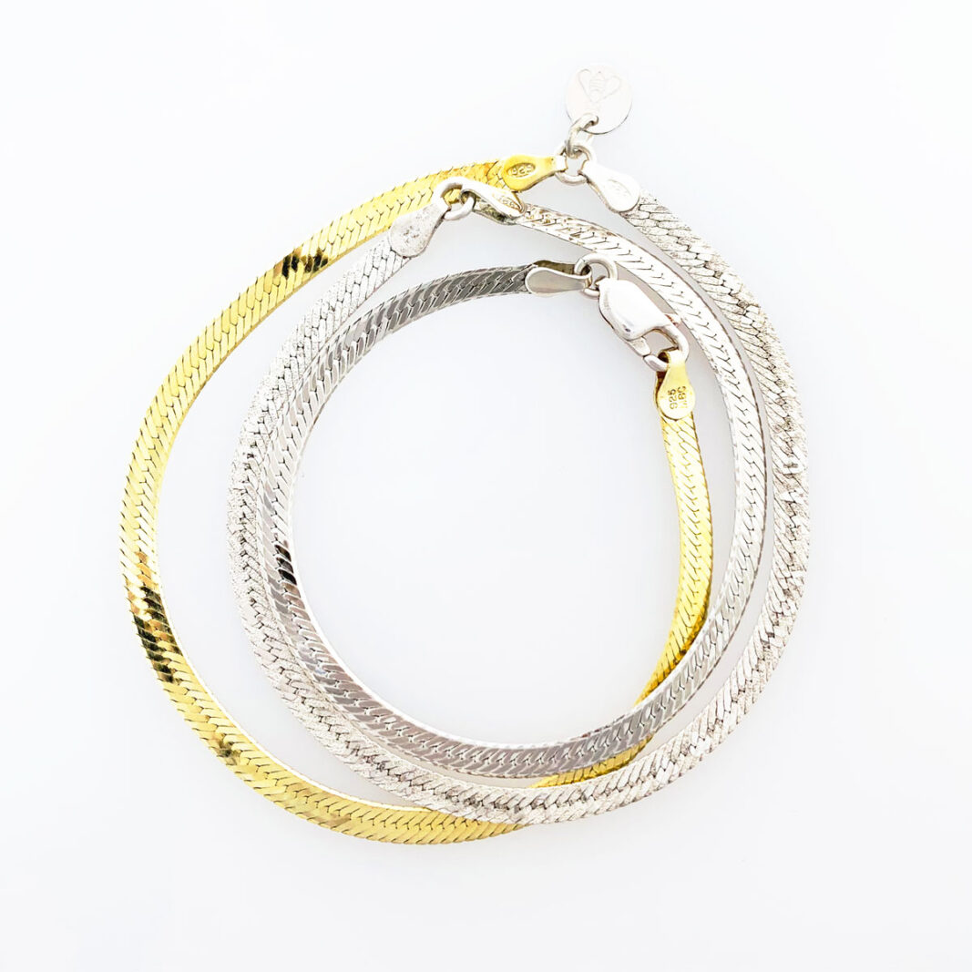 Herringbone Jewelry #355, made from vintage (gold-plated) sterling silver elements.