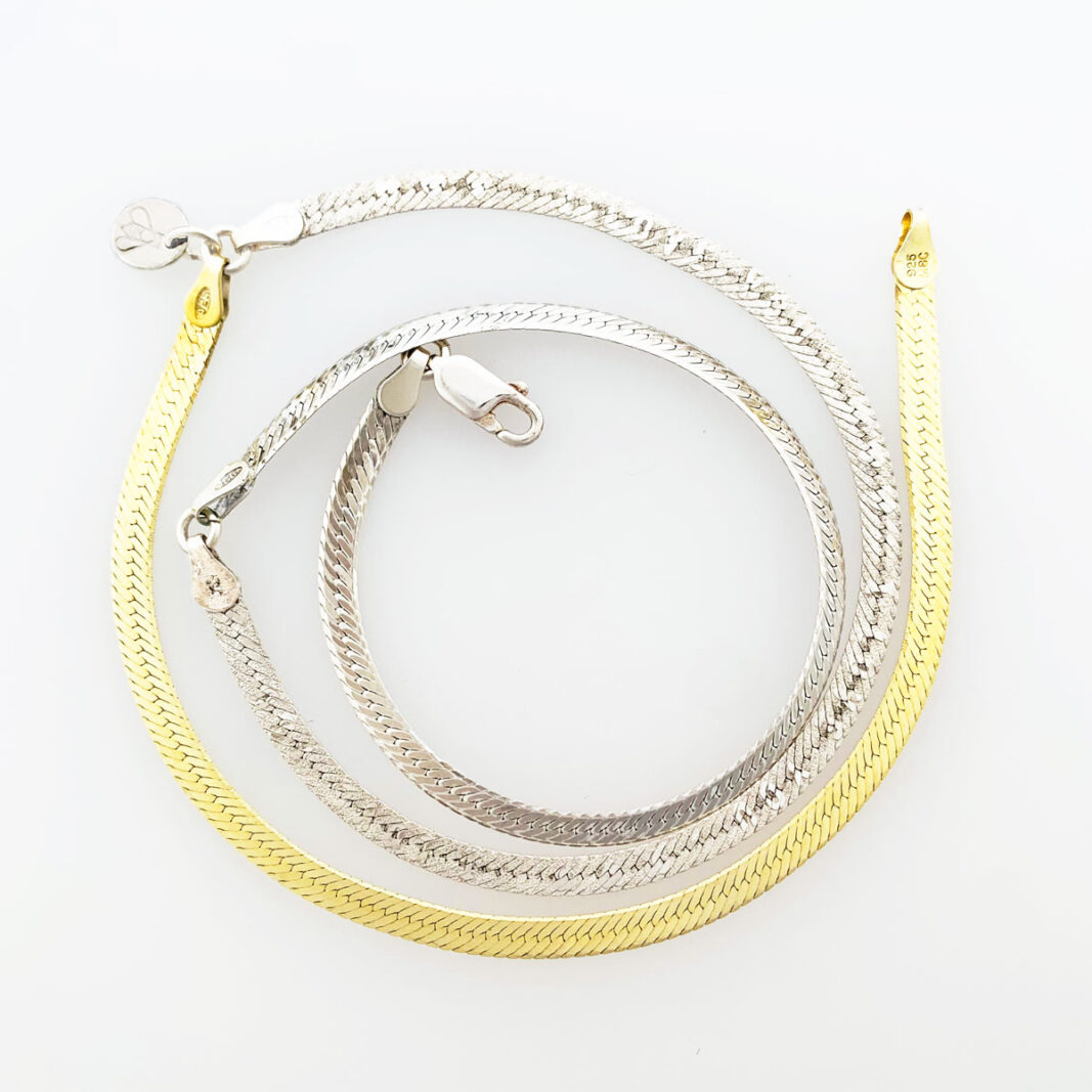 Herringbone Jewelry #355, made from vintage (gold-plated) sterling silver elements.