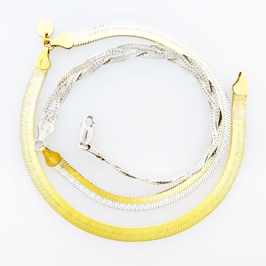 Herringbone Jewelry #357, made from vintage (gold-plated) sterling silver elements.