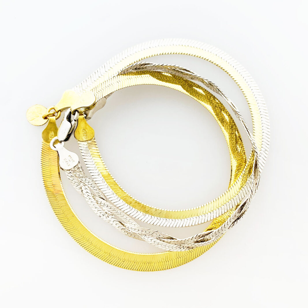 Herringbone Jewelry #357, made from vintage (gold-plated) sterling silver elements.