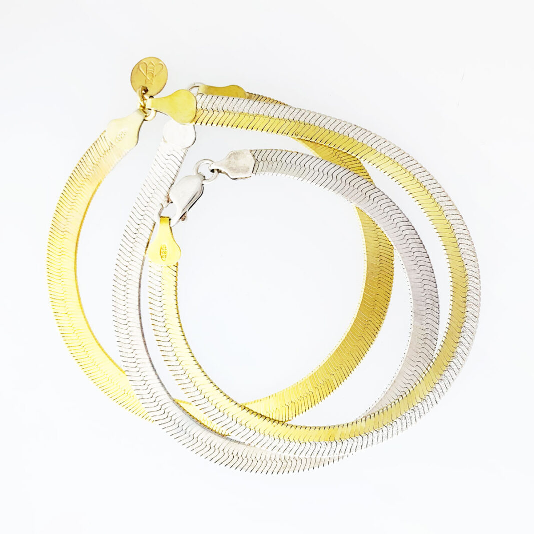 Herringbone Jewelry #356, made from vintage (gold-plated) sterling silver elements.