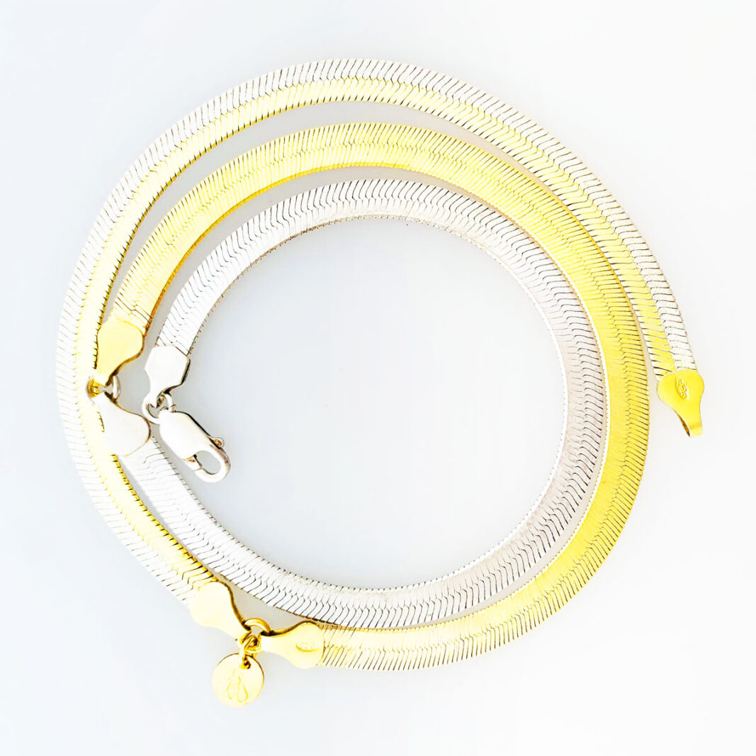 Herringbone Jewelry #356, made from vintage (gold-plated) sterling silver elements.